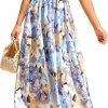 Wholesale PRETTYGARDEN Prettygarden Women Summer Dresses 2024 Tie Strap Square Neck Smocked Ruffle Flowy Floral Print Boho Maxi Cocktail Dress