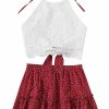 Best LYANER Lyaner Women'S 2 Piece Outfits Summer Lace Halter Cami Crop Top With Floral Mini Skirt Set