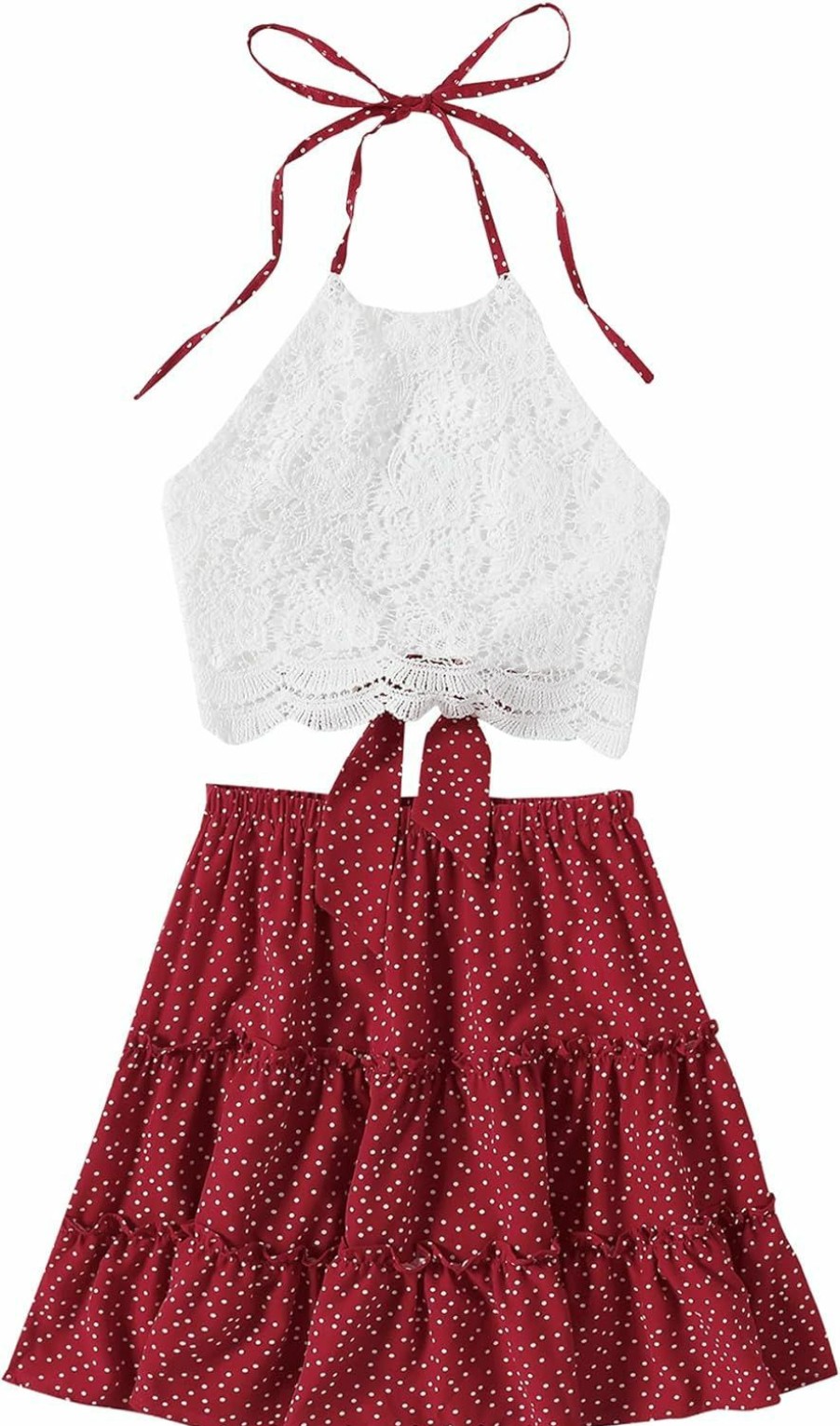 Best LYANER Lyaner Women'S 2 Piece Outfits Summer Lace Halter Cami Crop Top With Floral Mini Skirt Set