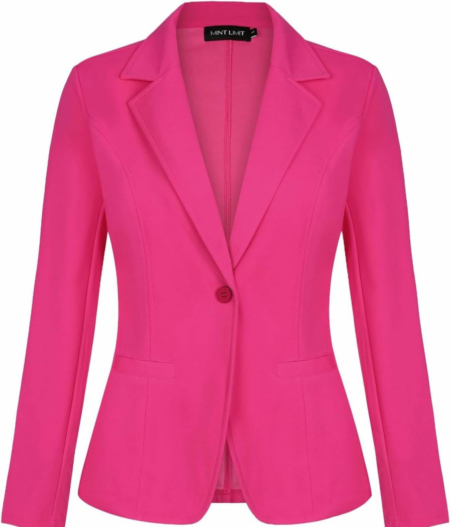 New MINTLIMIT Mintlimit Womens Long Sleeve Lightweight Blazers Office Work Suit Jacket Slim Blazer With Pockets (Hot Pink - Size L)