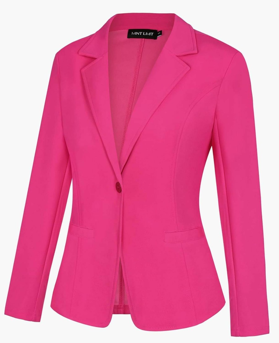 New MINTLIMIT Mintlimit Womens Long Sleeve Lightweight Blazers Office Work Suit Jacket Slim Blazer With Pockets (Hot Pink - Size L)