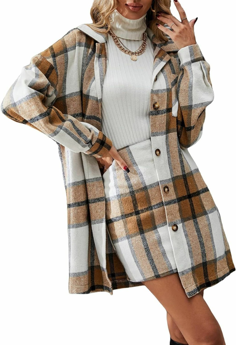 Online Floerns Floerns Women'S Plaid Print Button Front Jacket Coat With Skirt Set 2 Piece Outfit