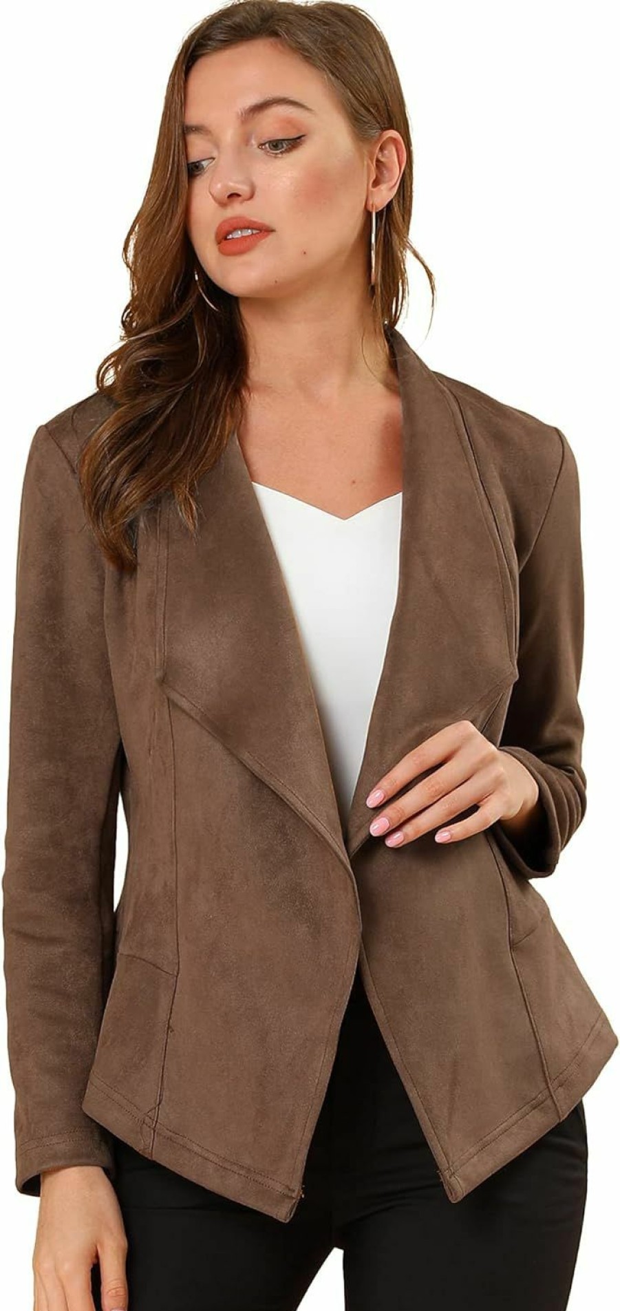 Online Allegra K Allegra K Women'S Faux Suede Jacket Open Front Lapel Draped Outwear Jacket Blazer