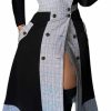 Hot Wuitrie Women'S 2 Piece Outfits Long Sleeve High Neck Slim Tops Button Up Patchwork Plaid Asymmetrical Long Skirts Set