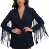 New WDIRARA Wdirara Women'S Fringe Trim Long Sleeve Button Front Blazer Cocktail Party Jacket