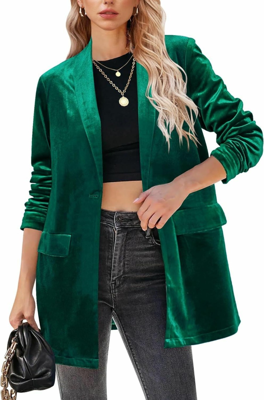 Best GRAPENT Grapent Velvet Blazers Jackets For Women Business Casual Oversized Long Suit Jacket Dressy Cardigan Blazer Work Office