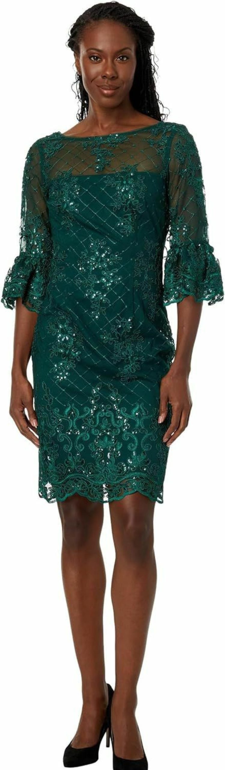 New Adrianna Papell Adrianna Papell Embroideered Bell Sleeve Sheath Dress