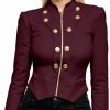 New Hybrid & Company Hybrid & Company Women'S Fashion Military Crop Premium Ultra Stretch Gold/Sliver Zip Up Dressy Blazer Jacket