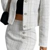 Hot Floerns Floerns Women'S Elegant 2 Piece Outfits Plaid Pattern Tweed Jacket And Midi Skirt