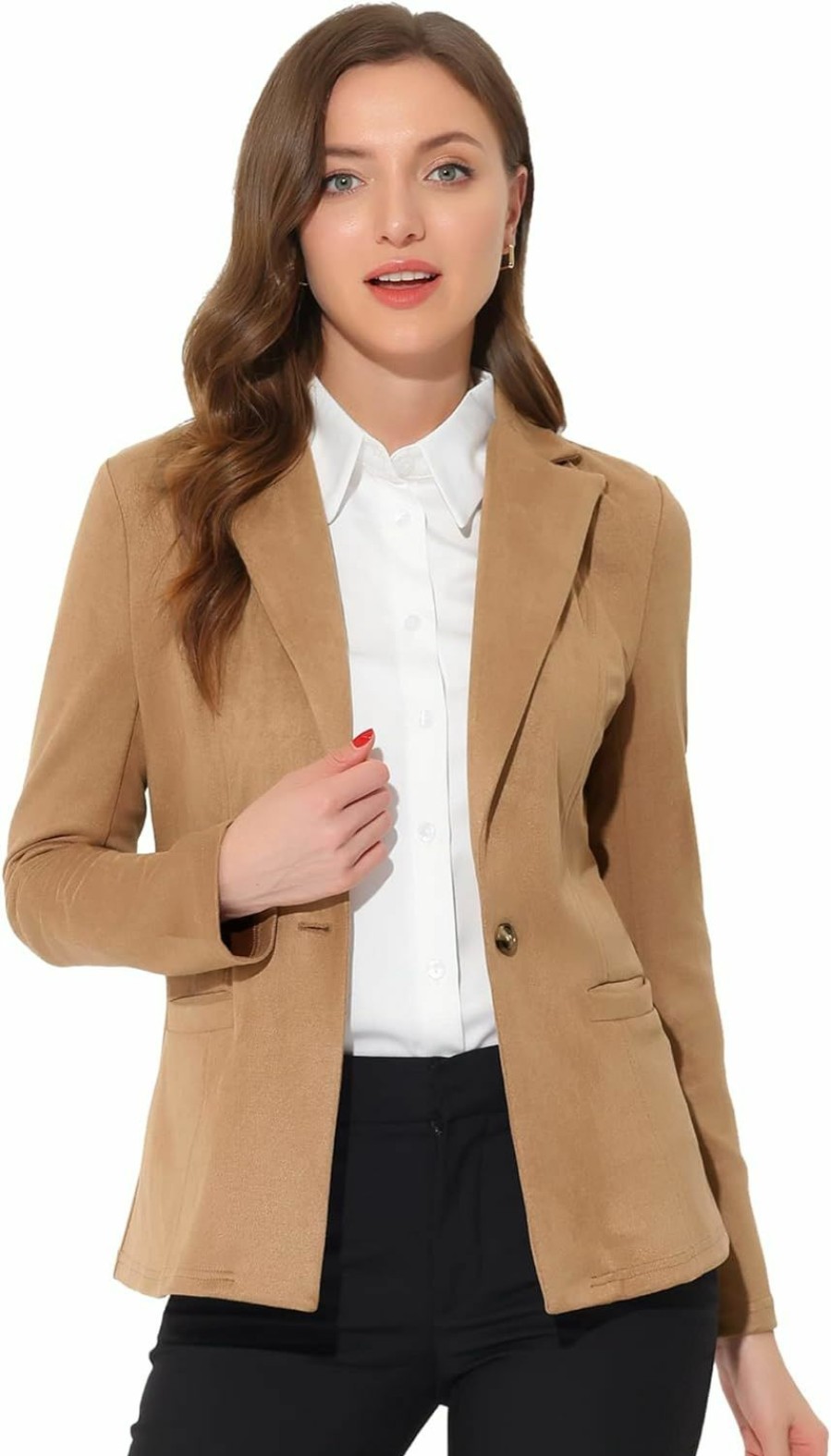 Online Allegra K Allegra K Faux Suede Casual Blazer For Women'S Lapel Collar Long Sleeve Work Office Jacket