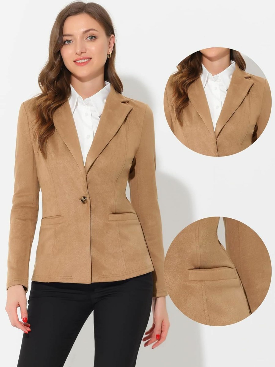 Online Allegra K Allegra K Faux Suede Casual Blazer For Women'S Lapel Collar Long Sleeve Work Office Jacket