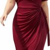 Best WINDMILL Women'S Plus Size Wrap V Neck Dress Ruched Tie Waist Short Sleeve Knee Length Plus Dress