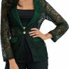 New WDIRARA Wdirara Women'S Floral Lace Mesh One Button Lapel Neck Long Sleeve Elegant Jacket Blazer