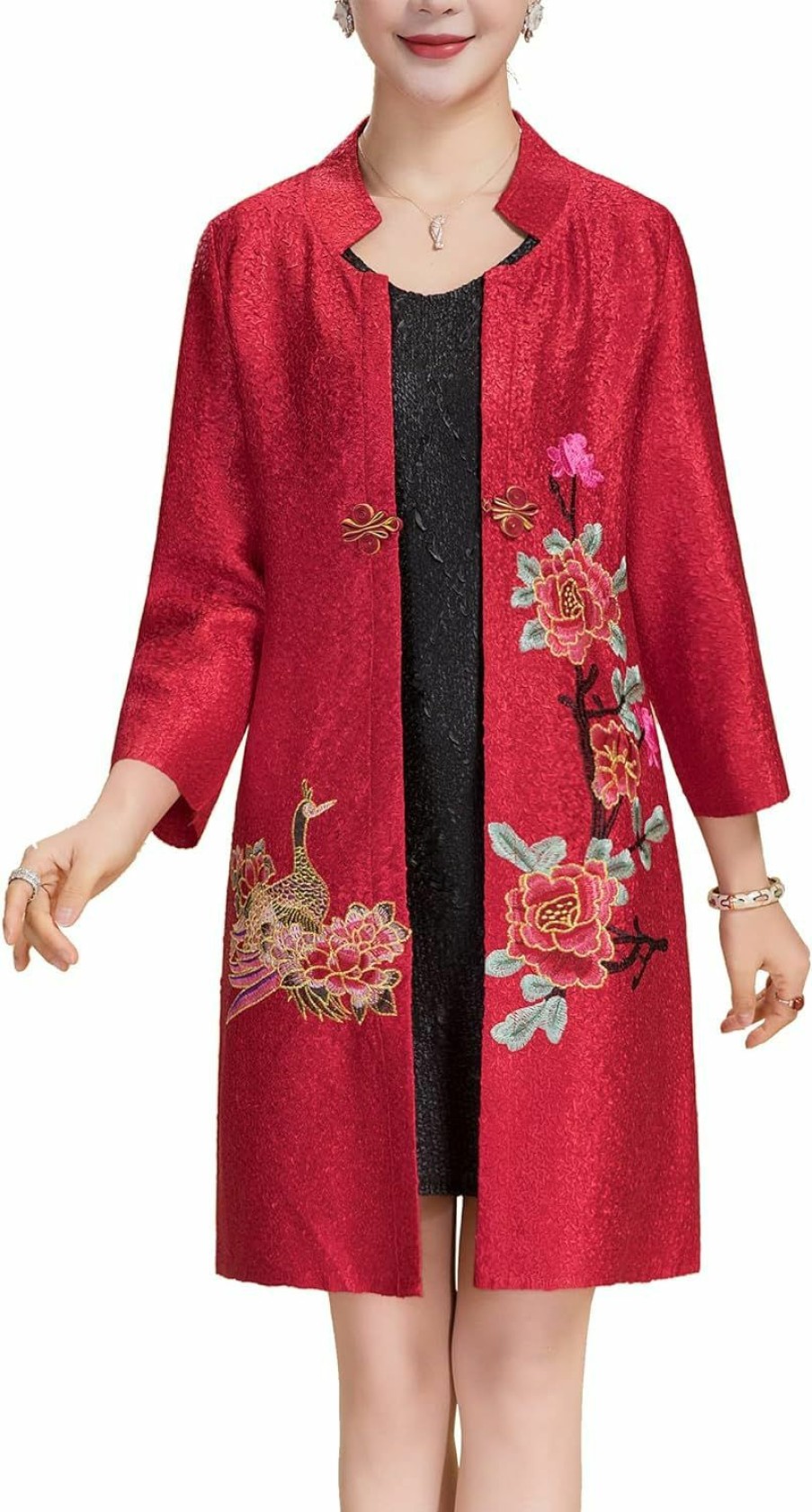 Best Bitablue Women'S Traditional Embroidery Mandarin Duck Flowers Crinkled One Button Blazer Chinese Jacket