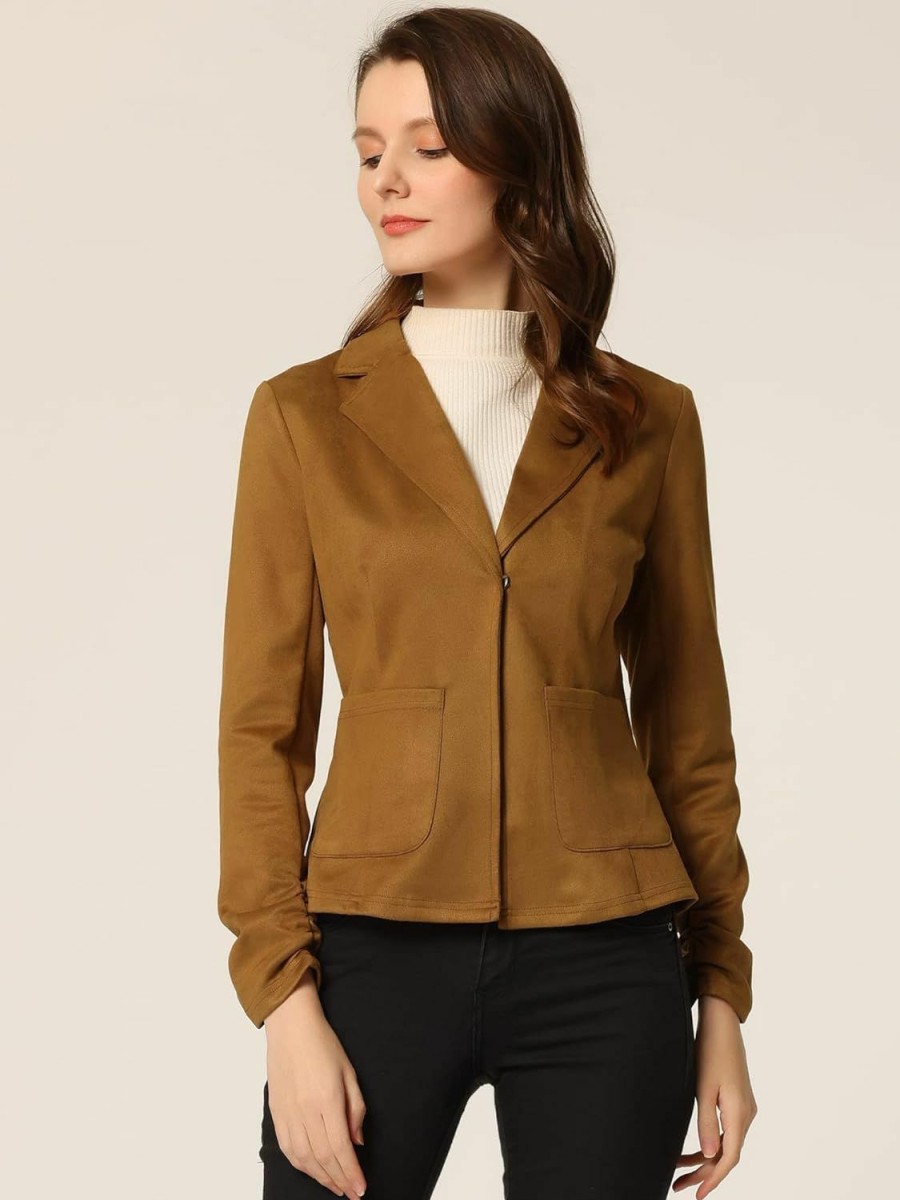 Wholesale Allegra K Allegra K Women'S Long Sleeve Casual Open Front Drawstring Faux Suede Blazer