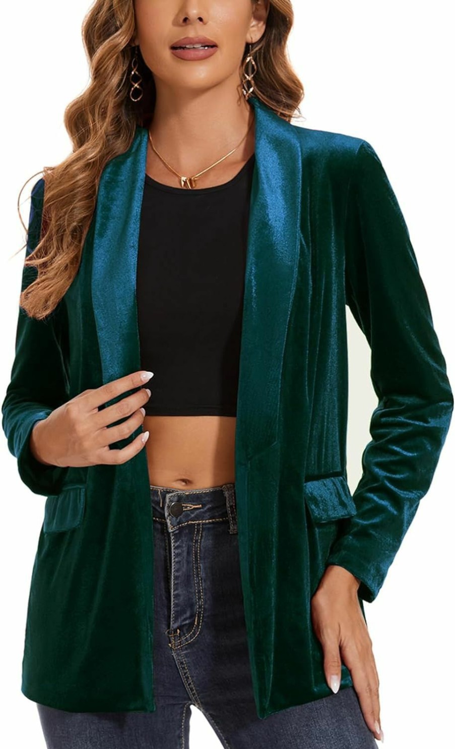 Clearance MINTLIMIT Mintlimit Women'S Velvet Blazer Lightweight Long Sleeve Jacket Shawl Lapel Open Front Casual Blazers With Pockets