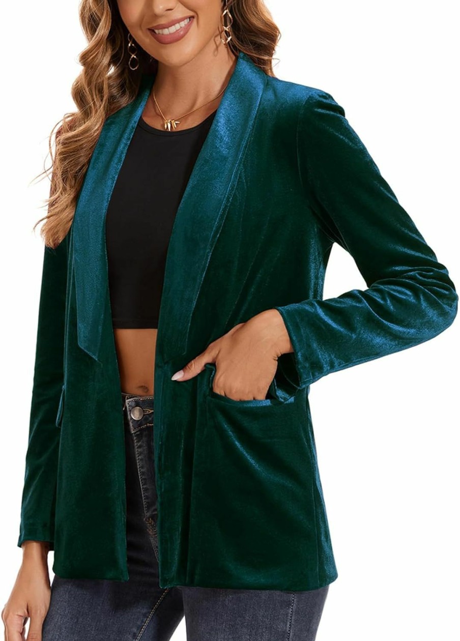 Clearance MINTLIMIT Mintlimit Women'S Velvet Blazer Lightweight Long Sleeve Jacket Shawl Lapel Open Front Casual Blazers With Pockets