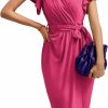 Best GRACE KARIN Grace Karin 2024 Womens Cocktail Dresses Ruffle Sleeve V Neck Wrap Dress Wedding Party Midi Dress With Belt