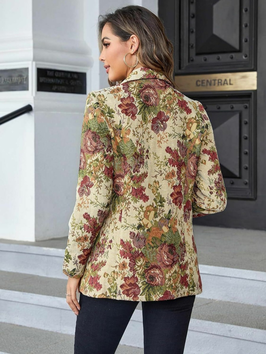 Hot WDIRARA Wdirara Women'S Floral Print Lapel Neck Single Button Lightweight Jacket Blazer With Pocket