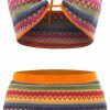 Best MakeMeChic Makemechic Women'S Boho Knitted 2 Piece Outfits Geo Print Tie Back Halter Crop Top And Bodycon Mini Skirt Set