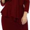 Hot LALAGEN Lalagen Women'S Plus Size Long Sleeve Peplum Tie Neck Bodycon Pencil Midi Dress