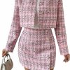 Best Verdusa Verdusa Women'S 2 Piece Outfit Plaid Print Crop Tweed Jacket And Bodycon Mini Skirt