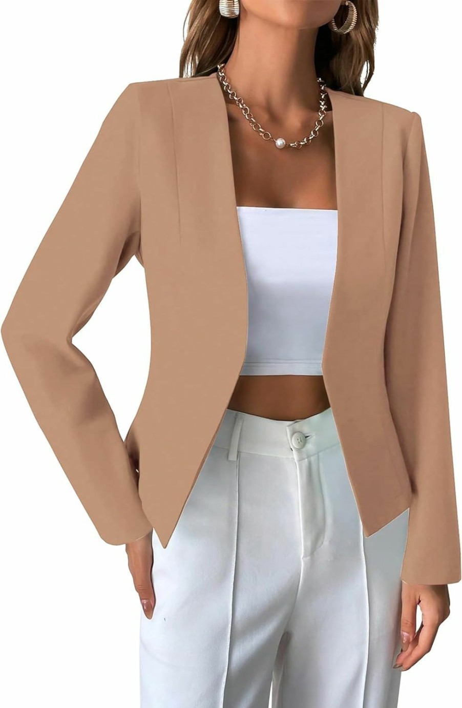 Clearance KOJOOIN Kojooin Women'S 2023 Fall Casual Cropped Blazer 3/4 Sleeve Open Front Lightweight Work Office Cardigan Bolero Jacket Shrug