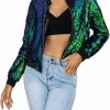 Hot EARENT Earent Women'S Sequin Long Sleeve Jackets Glitter Open Front Zipper Blazer Bomber Jacket Sparkly Coats