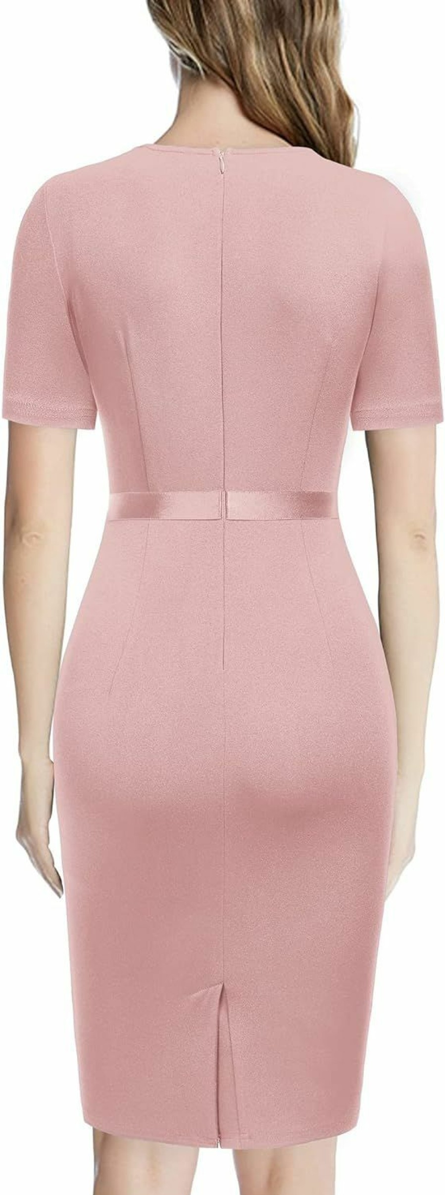 Online AISIZE Aisize Women'S Retro Crew Neck Ruffle Ruched Flattering Business Sheath Dress