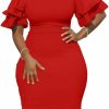 Clearance DAAWENXI Daawenxi Women'S Elegant Bodycon Ruffle Short Sleeve Cocktail Midi Pencil Dress