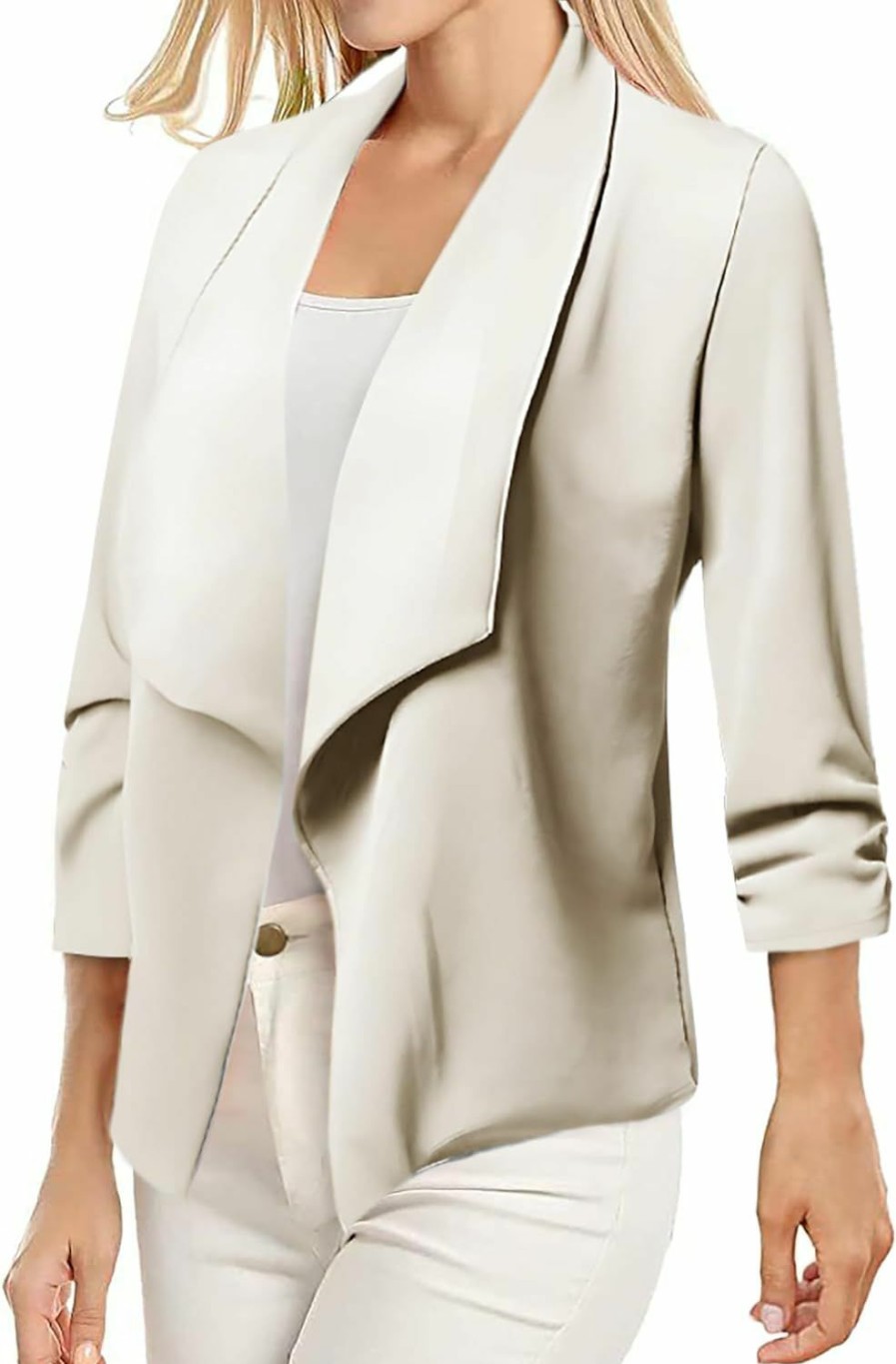 Best AliChan Womens Casual Blazer Lightweight 3/4 Sleeves Short Open Front Office Jacket