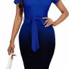 Clearance Runwind Runwind Women'S Bodycon Dresses Midi Work Pencil Dress V-Neck Casual Floral Prints Cocktail Dresses With Belt