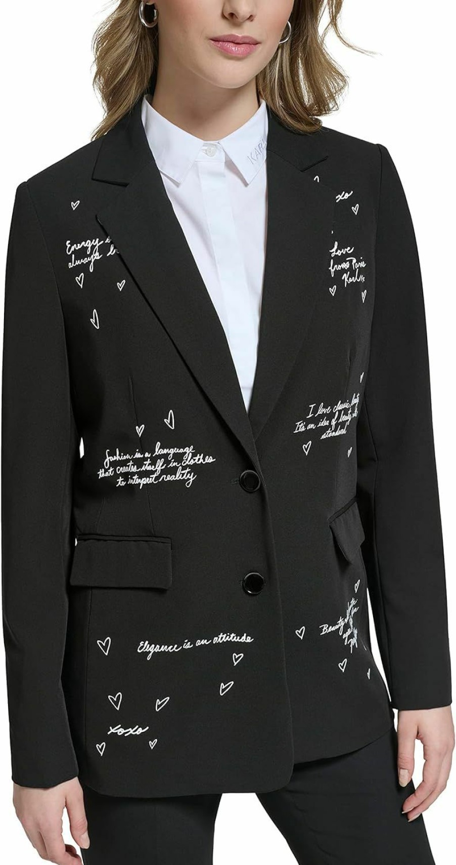 New Karl Lagerfeld Paris Karl Lagerfeld Paris Women'S Fitted Blazer With Script Detail