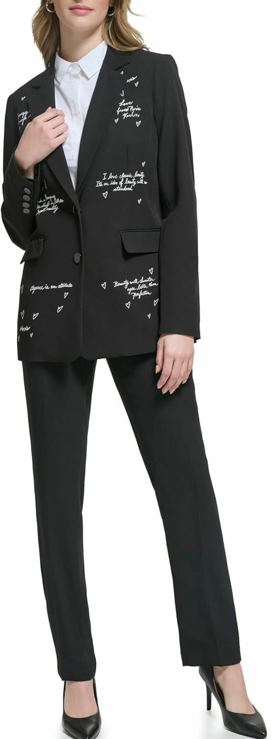 New Karl Lagerfeld Paris Karl Lagerfeld Paris Women'S Fitted Blazer With Script Detail