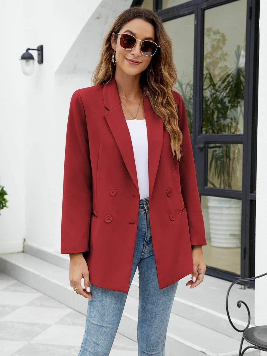 Hot Zwurew Zwurew Women'S Long Sleeve Casual Blazers Lapel Open Front Double Breasted Suit Business Work Office Blazer Jackets