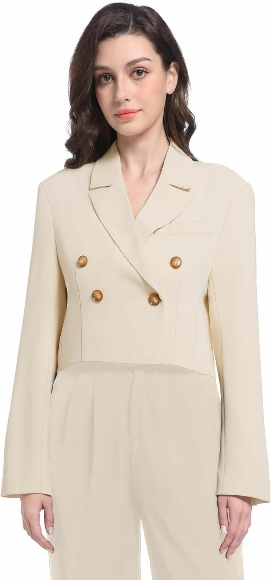 Clearance V VOCNI V Vocni Women'S Cropped Blazer Double Breasted Long Sleeve Business Casual Crop Jacket Work Suit