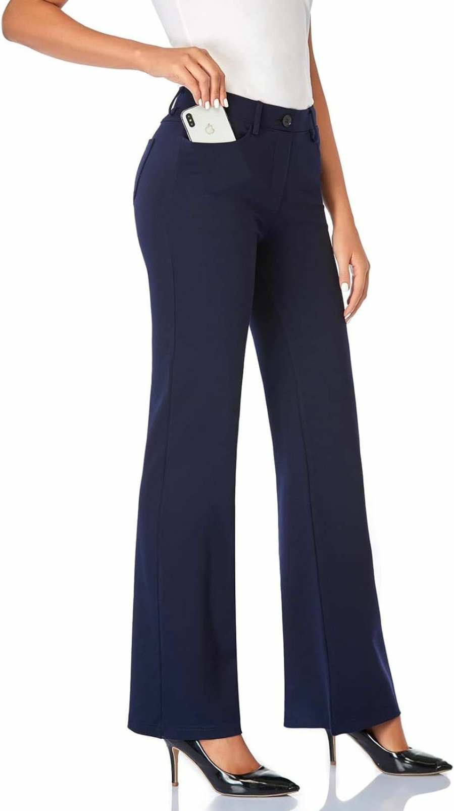 Clearance Tapata Tapata Women'S 28''/30''/32''/34'' Stretchy Bootcut Dress Pants With Pockets Tall, Petite, Regular For Office Work Business 32'', Upgraded, Navy Blue, L