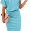 Best Ezbelle Ezbelle Women'S 2024 Summer Dress Off The Shoulder Short Sleeve Ribbed Casual Party Bodycon Midi Dresses