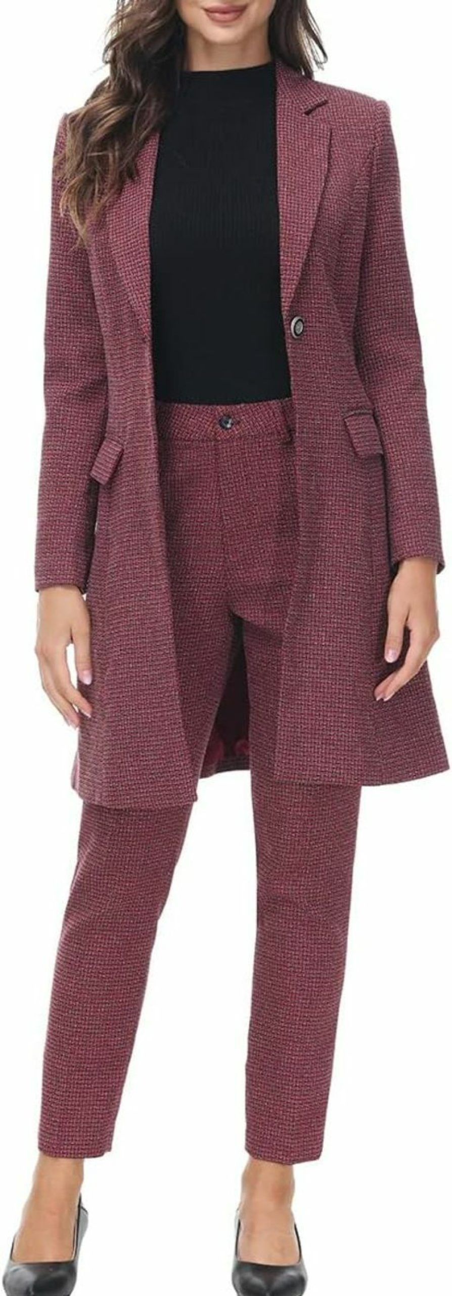 Hot MODFUL Modful Women'S 2 Piece Long Blazer With Pants Set Small Plaid Elegant Suit Set For Casual Business Office